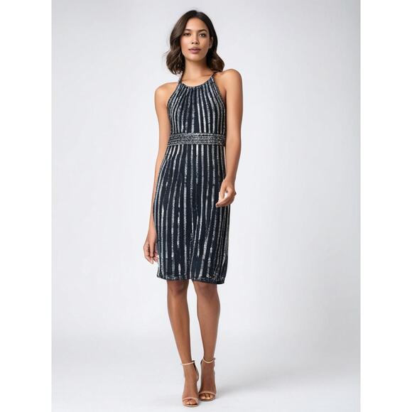 NWT Cache Women's Size 8 Black & White Striped Sleeveless Cocktail Dress - Picture 1 of 9